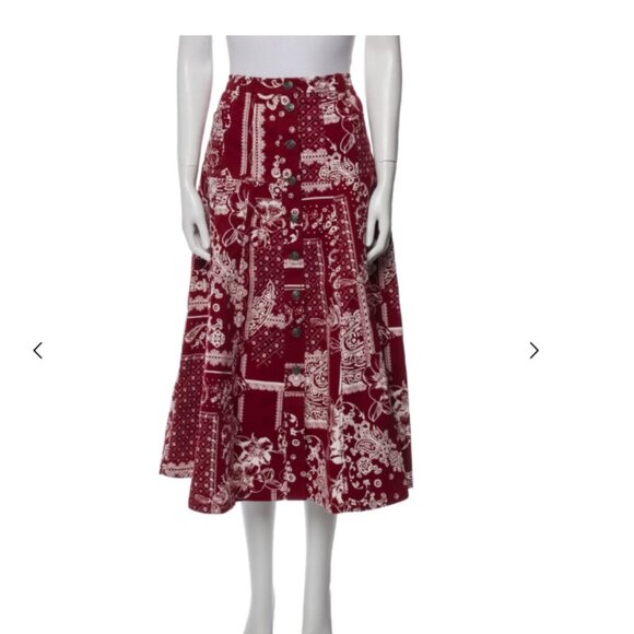 NWT Cinq à Sept Red Paisley Midi Skirt High Waist Boho A Line XS - Picture 2 of 7